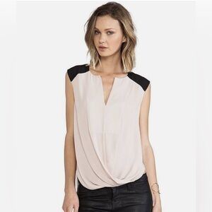 BCBGMaxAzria Gisele Y2K Drape Front Blush Pink and Black Sleeveless Top, Size S